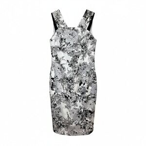 Adrianna Papell Dress Women 14 Black Midi Floral Party Event Plus Size Going Out